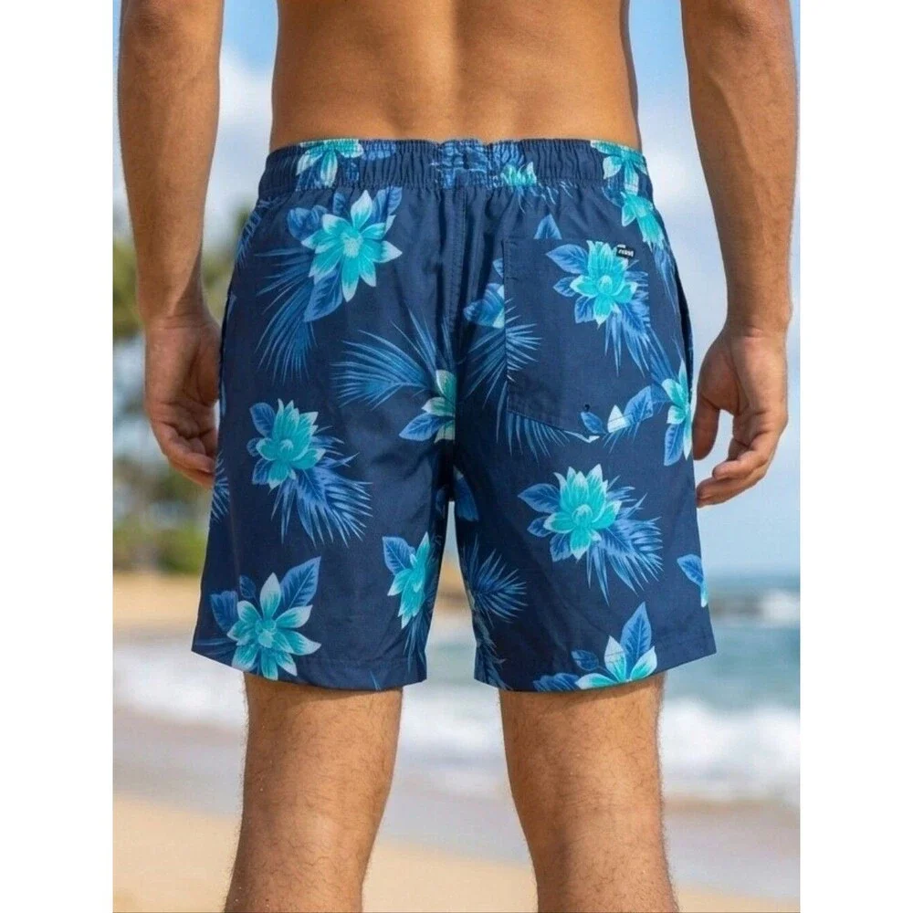 Hurley Men's Navy Hawaiian Swim Trunks Lined Shorts Size Small Tropical Summer - Picture 3 of 11